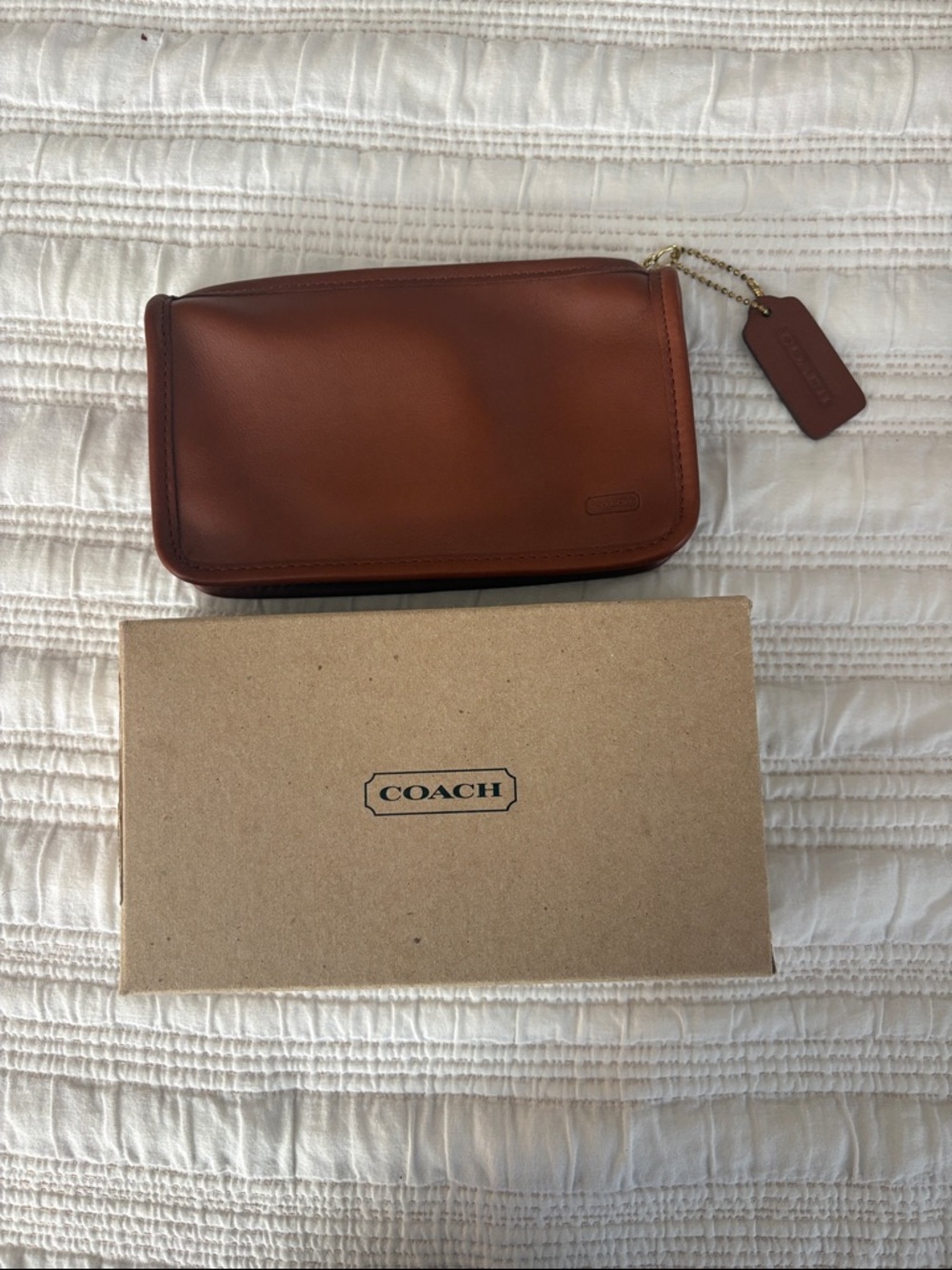 Coach Brown Leather Zip Wallet with Tag and Chain - Picture 4 of 4
